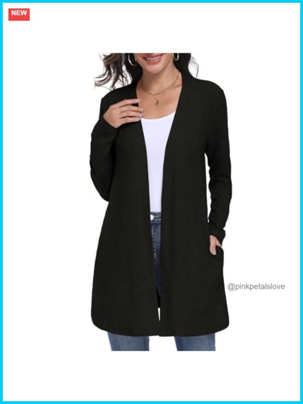 Women's Lightweight Open Front Long Sleeve Knit Cardigan Sweater with Pockets
